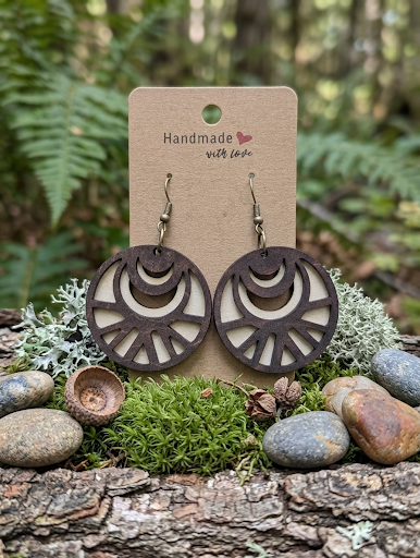 Geometric Round Basswood Earrings