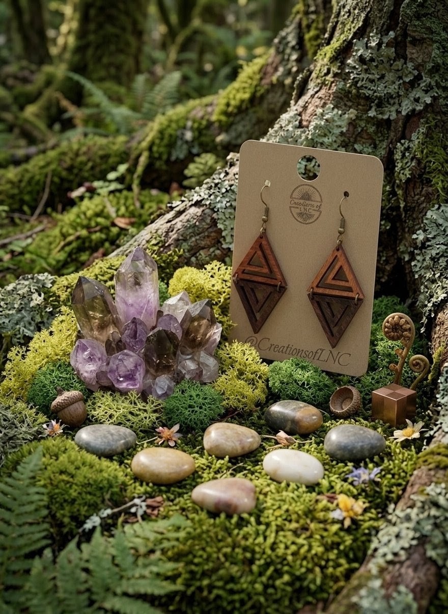 Layered Diamond Geometric Basswood Earrings